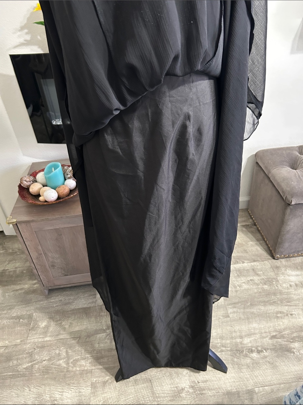 David's ❤️ Bridal Strapless Black Chiffon Evening Gown with Beaded Waist - Picture 4 of 11